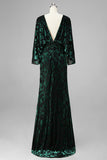 Peacock Blue Velvet Burnout Sheath Maxi Mother of the Bride Dress with Cape Sleeves