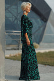 Peacock Blue Velvet Burnout Sheath Maxi Mother of the Bride Dress with Cape Sleeves