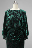 Peacock Blue Velvet Burnout Sheath Maxi Mother of the Bride Dress with Cape Sleeves