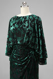 Peacock Blue Velvet Burnout Sheath Maxi Mother of the Bride Dress with Cape Sleeves