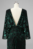 Peacock Blue Velvet Burnout Sheath Maxi Mother of the Bride Dress with Cape Sleeves