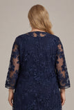 2-Piece Navy Chiffon Appliqued Mother Of the Bride Pant Suits with 3/4 Sleeves