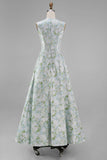 Blue Floral A Line Midi Wedding Guest Dress with Pockets