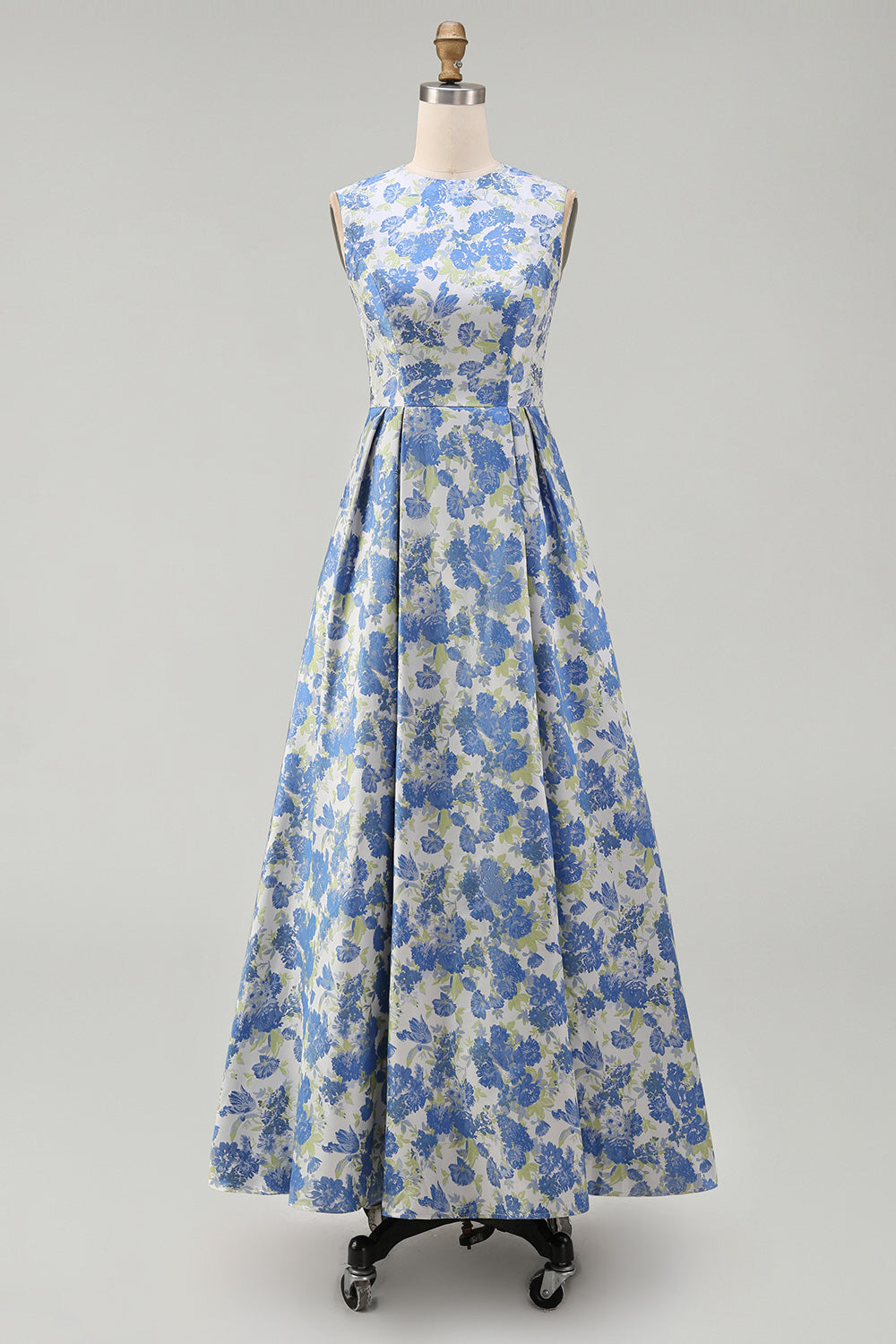Wedtrend Women Blue Daffodil Flower Midi Wedding Guest Dress A Line Round Neck Tea Party Dress with Pockets, Blue Daffodi Flower / US16W