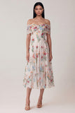 Black Off the Shoulder Floral Embroidered Midi Wedding Guest Dress