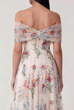 Black Off the Shoulder Floral Embroidered Midi Wedding Guest Dress