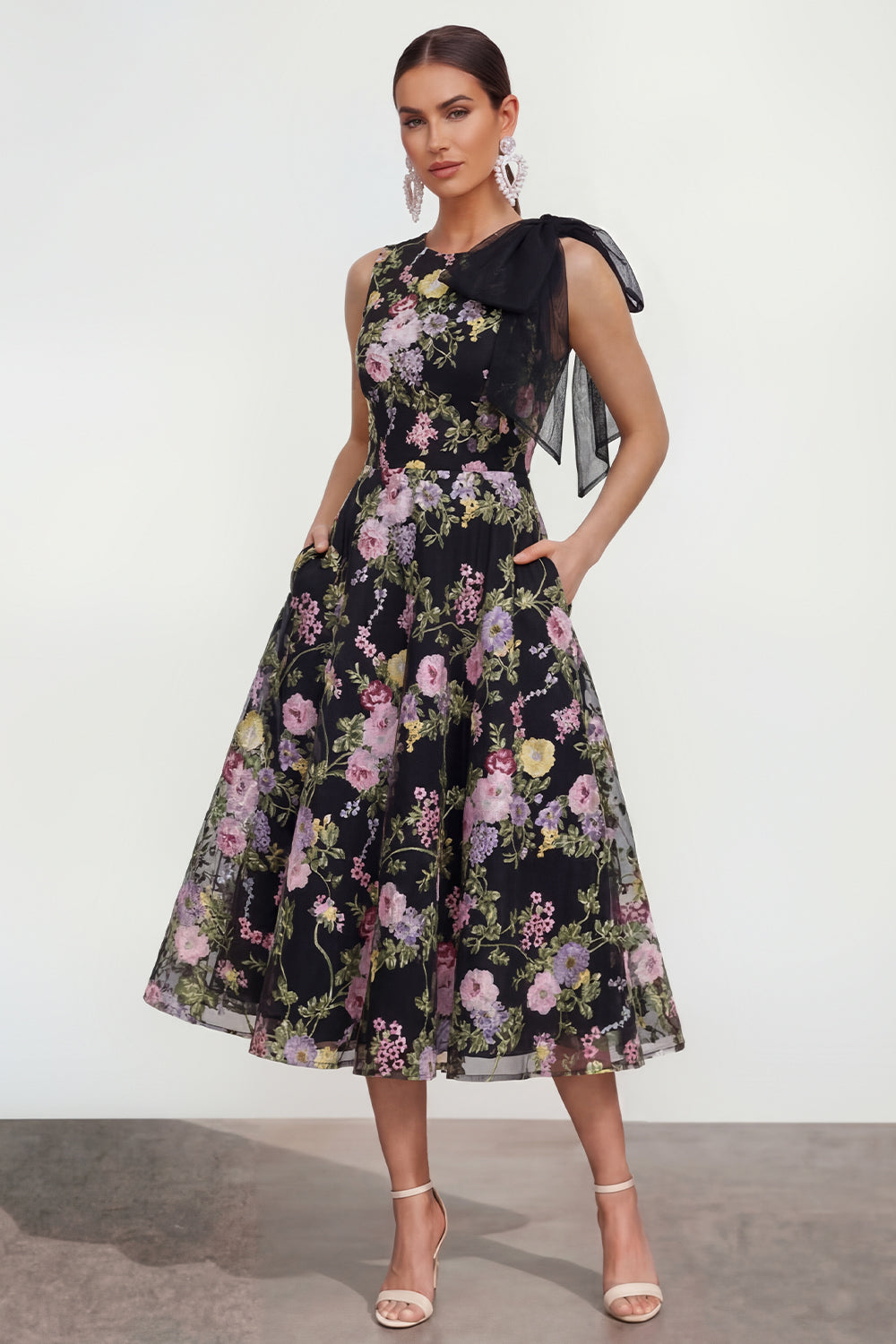 green emerald velvet dress Short Sleeve Floral Dresses for Women Empire Waist Elegant Dressy Maxi Dress  Flowy Wedding Guest Dresses with Tie at Amazon Women's Clothing store main image 0