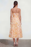 Champagne A Line Strapless Floral Wedding Guest Dress with Pockets