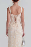 Floral Pink Ruched Mermaid Corset Wedding Guest Dress