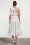 Floral Apricot A Line Bowed Midi Wedding Guest Dress
