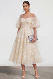 Off the Shoulder Floral Lilac Ruched A Line Wedding Guest Dress