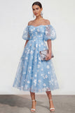 Off the Shoulder Floral Lilac Ruched A Line Wedding Guest Dress