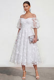 Off the Shoulder Floral Lilac Ruched A Line Wedding Guest Dress