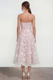 Strapless Floral Blue A Line Wedding Guest Dress