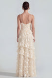 Blue Floral A Line Ruffled Maxi Wedding Guest Dress