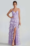 Blue Floral A Line Ruffled Maxi Wedding Guest Dress