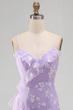 Blue Floral A Line Ruffled Maxi Wedding Guest Dress