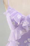 Blue Floral A Line Ruffled Maxi Wedding Guest Dress