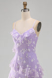 Blue Floral A Line Ruffled Maxi Wedding Guest Dress