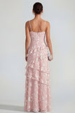 Blue Floral A Line Ruffled Maxi Wedding Guest Dress