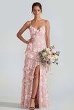 Blue Floral A Line Ruffled Maxi Wedding Guest Dress