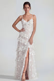 Blue Floral A Line Ruffled Maxi Wedding Guest Dress