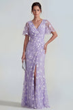 Floral Mermaid Ruched Short Sleeve Apricot Wedding Guest Dress