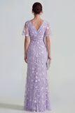 Floral Mermaid Ruched Short Sleeve Apricot Wedding Guest Dress