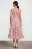 Floral Yellow Asymmetrical Neck A Line Wedding Guest Dress