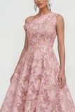 Floral Yellow Asymmetrical Neck A Line Wedding Guest Dress