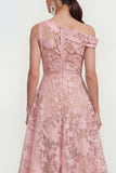 Floral Yellow Asymmetrical Neck A Line Wedding Guest Dress