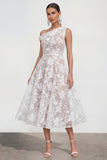Floral Yellow Asymmetrical Neck A Line Wedding Guest Dress