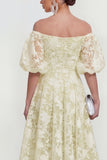 Floral Pink Off the Shoulder A Line Midi Wedding Guest Dress