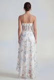Strapless A Line White Floral Corset Wedding Guest Dress