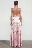 Floral Blue A Line Satin Ruffled Wedding Guest Dress