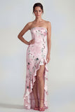 Strapless Floral Blue Mermaid Ruffled Wedding Guest Dress