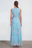Blue Floral Ruffled Wedding Guest Dress with 3D Flowers