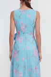 Blue Floral Ruffled Wedding Guest Dress with 3D Flowers