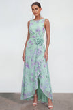 Blue Floral Ruffled Wedding Guest Dress with 3D Flowers