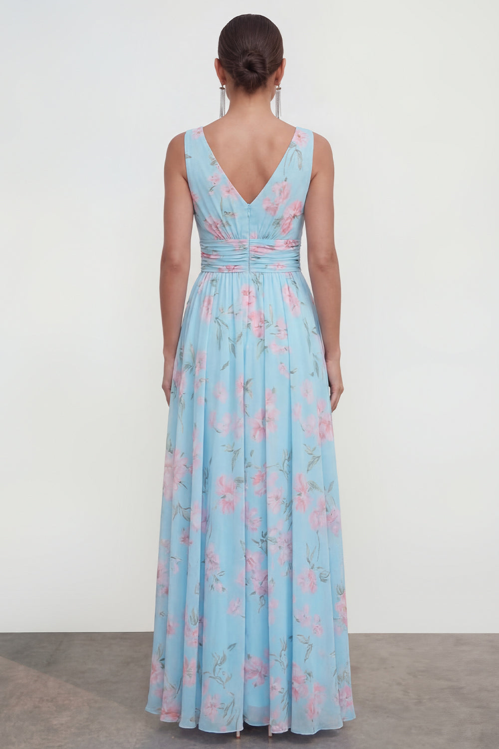 Wedtrend Women Floral Blue Wedding Guest Dress A Line V Neck Pleated  Sleeveless Summer Dress – WEDTREND