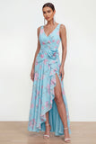 Green Ruched 3D Flower Wedding Guest Dress with Slit