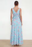 Green Ruched 3D Flower Wedding Guest Dress with Slit