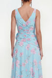 Green Ruched 3D Flower Wedding Guest Dress with Slit