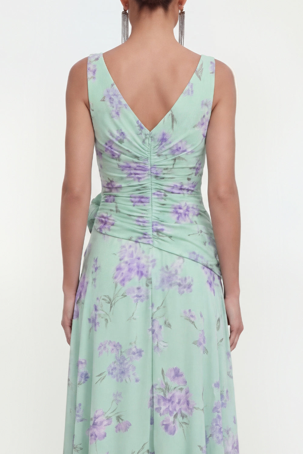 Wedtrend Women Green Wedding Guest Dress with 3D Flowers V Neck Ruched A  Line Ruffled Maxi Party Dress with Slit – WEDTREND