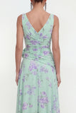 Green Ruched 3D Flower Wedding Guest Dress with Slit