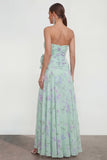 Strapless 3D Flower Ruched A Line Green Wedding Guest Dress