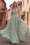 Halter Dusty Sage A Line Backless Maxi Prom Dress