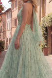 Halter Dusty Sage A Line Backless Maxi Prom Dress