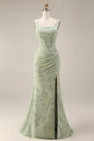 Corset Mermaid Ruched Dusty Sage Maxi Prom Dress with Pearls