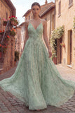 Dusty Sage Ruched A Line Maxi Prom Dress